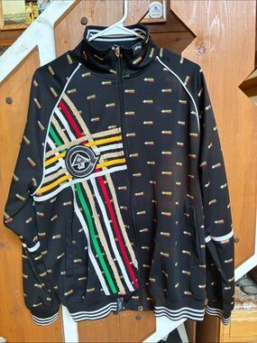 Lrg Black Bomber Jacket with Red, Green, Yellow & White Accents